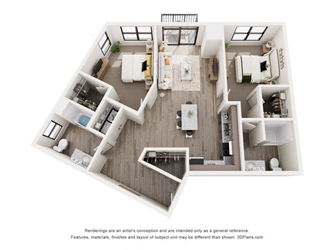 Floor plan for 2 beds, 2 baths, 1178 sqft